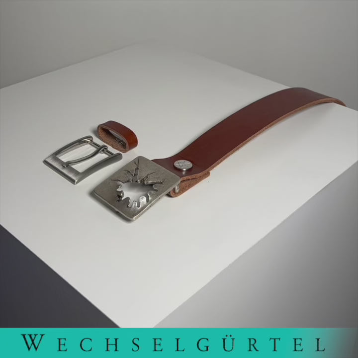 Ledergürtel 3,5cm mit Schnalle Ritter silber